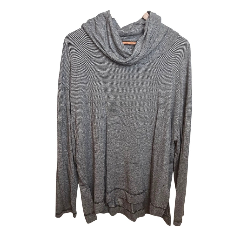 Cowl Neck Top Striped Long Sleeve Gray Casual Cozy Ava & Viv Womens Size X 14